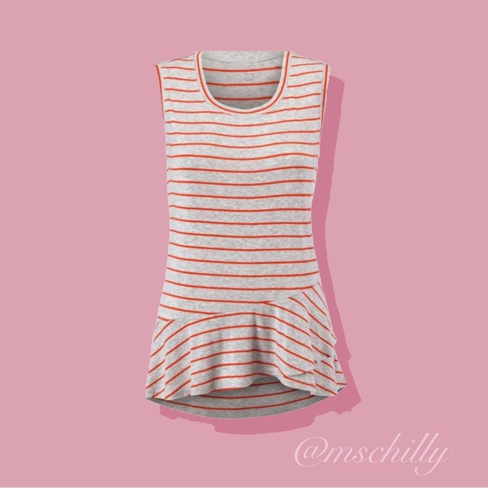 Cabi Gray Grey Orange Stripe Peplum Ruffle Tank Shirt Sleeveless Top 533 Sz S